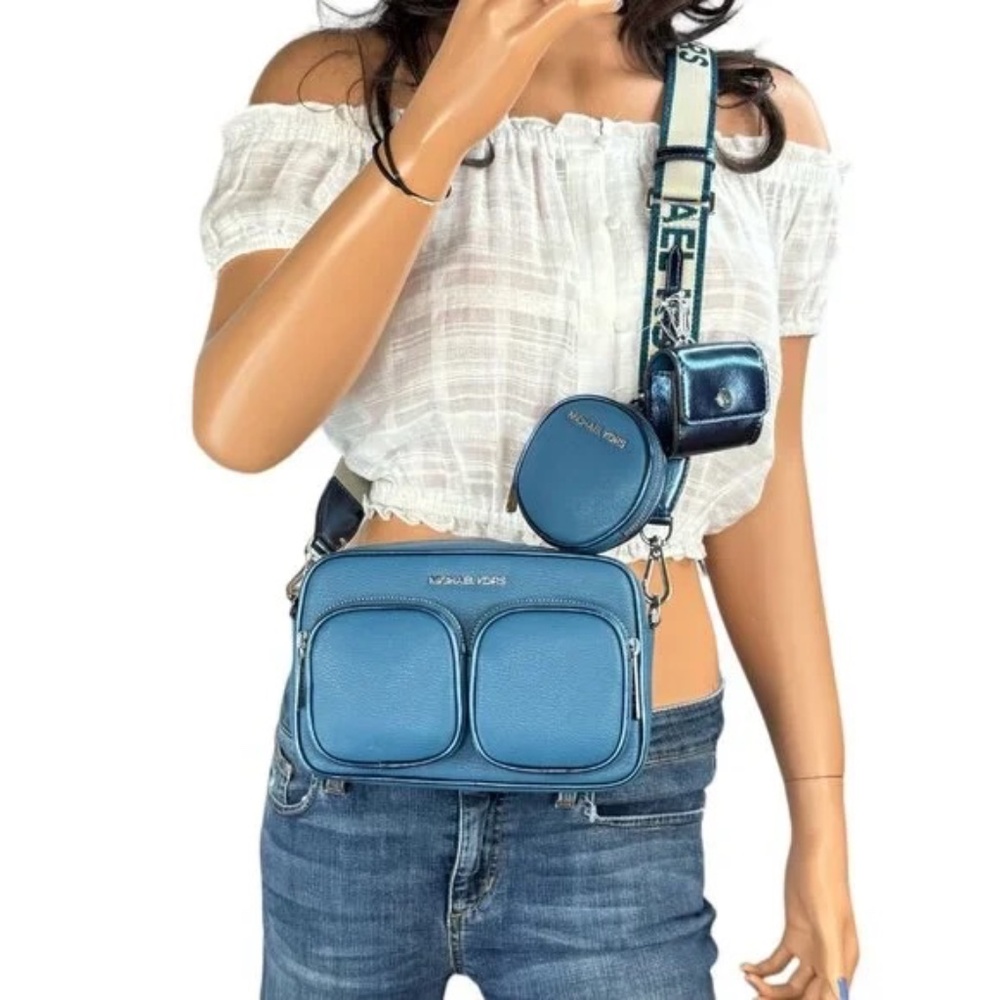MICHAEL KORS JET SET ITEM MEDIUM POCKET CROSSBODY BAG TECH ATTACHED TEAL